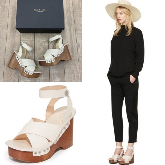 Rag & Bone Hester Ivory White Platform Studded Wedge Sandal NIB - Picture 13 of 13